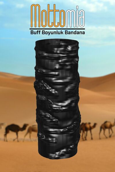 mottomia Yazlık Siyah Buff Renk Düz Klasik Unisex Viskon Premium Kalite Buff (BAF) Boyunluk Motorcu Bandana