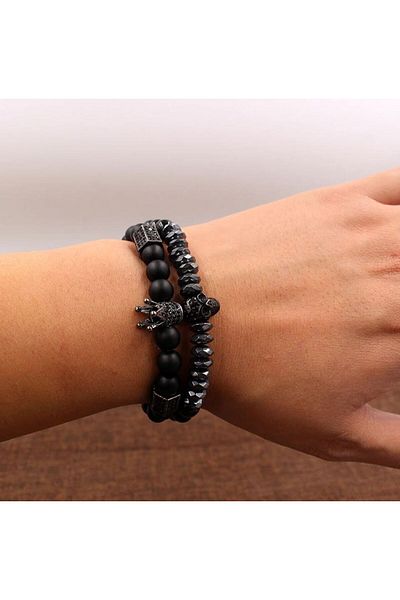 REDz Accessories Set de 2 brățări King/Skull, negru mat/lucios