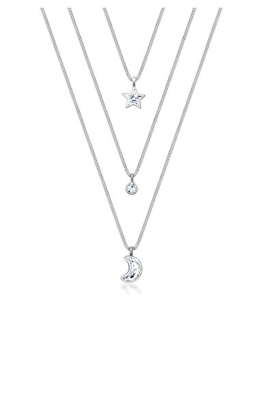 ELLI Halskette Damen Layer Look Mond Stern mit Kristallen in 925 Sterling Silber