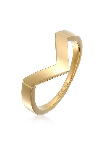 ELLI Ring Premium Ring Ladies V-shape Geo Basic In 925 Sterling Silver Rhodium Plated