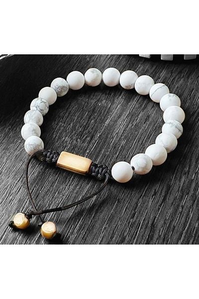 REDz Accessories Brățară unisex, mărgele imitație de marmură, albă