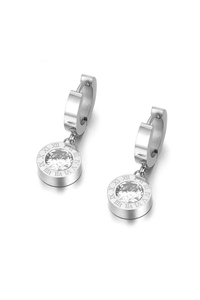 REDz Accessories Earrings with Roman Numerals, Zirconia Stone, Silver
