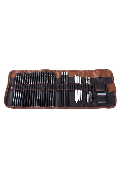 varioshop Sketching Tool Set ®, 29 Pieces, Includes Natural Wood Pencils and Charcoal