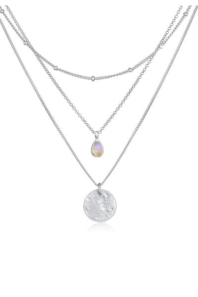 ELLI Halskette Damen Layer Plate Antik mit Mondstein in 925 Sterling Silber