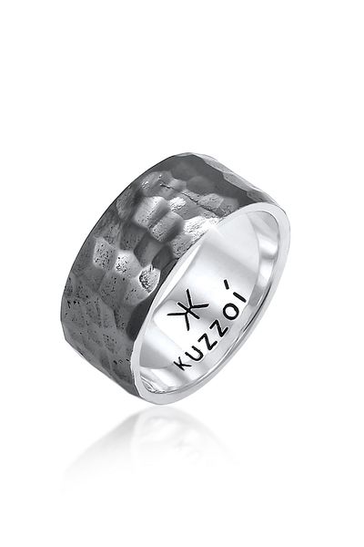 KUZZOI Ring Herren Bandring gehämmert klobig massiv aus 925 Sterling Silber