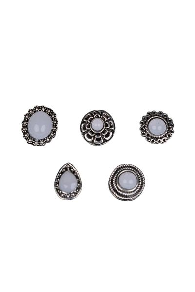 REDz Accessories Set de cercei, vintage, geometric, argintiu/alb, sidef