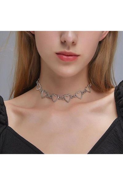REDz Accessories Coliere cu inimă, inimă coreeană, femei, oțel inoxidabil, argint