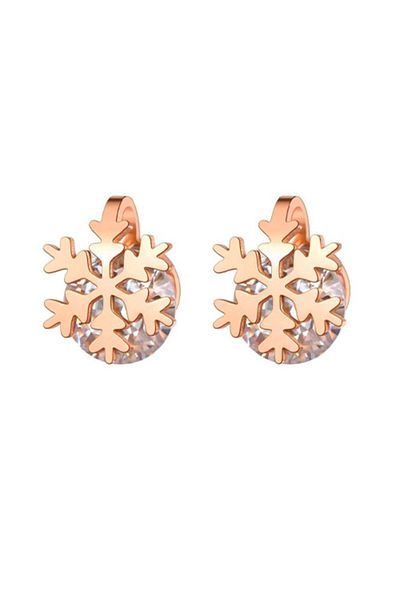 REDz Accessories SnowFlake Earrings, Zirconium Crystals, Stainless-Steel, Rose-Gold