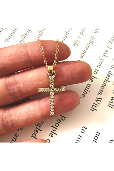 REDz Accessories Κολιέ με σταυρό, κρυστάλλινος σταυρός, Γυναικείο, Vintage, Ανοξείδωτο ατσάλι, Χρυσό