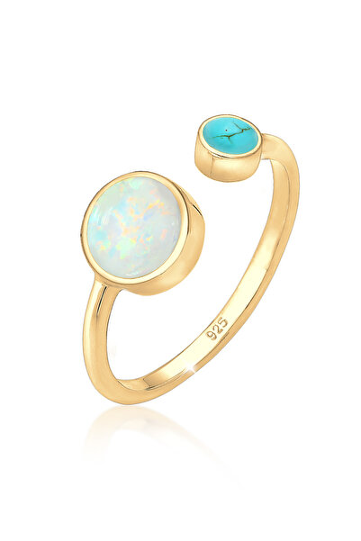 ELLI Ring Damen Boho Offen Verstellbar mit Synthetischem Opal und Howlith in ...