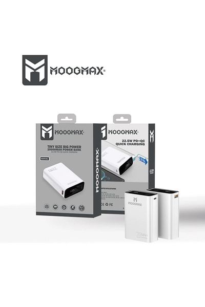 MOOGMAX Moog Max Mini Power Bank 20000mAh with Digital Display, 2 PD and USB Ports, White