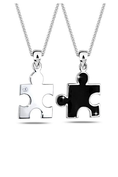 ELLI Necklace Partnerketten Puzzle Zirkonia 925 Sterling Silber