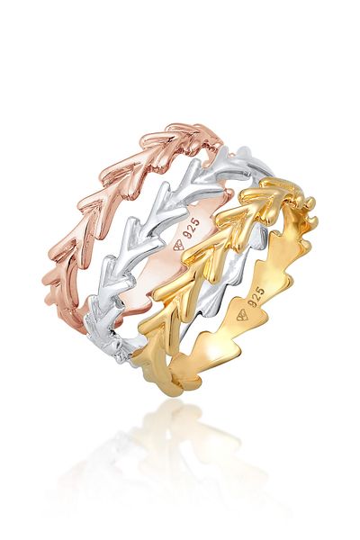 ELLI Ring Damen Stack Tricolor 3er Set aus 925 Sterling Silber