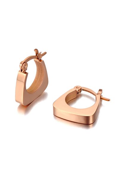 REDz Accessories Simple Earrings with Geometric Pattern, Stainless-Steel, Rose-Gold