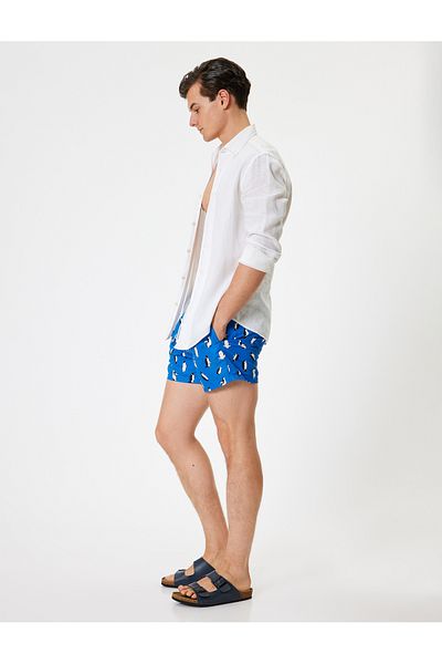 Koton Νέα σεζόν Oversize Σορτς Μπουρνούζι με κοντό μοτίβο πιγκουίνου με κορδόνι στη μέση