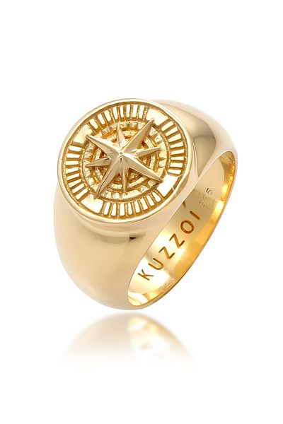 KUZZOI Ring Herren Siegelring Kompass Vintage aus 925 Sterling Silber