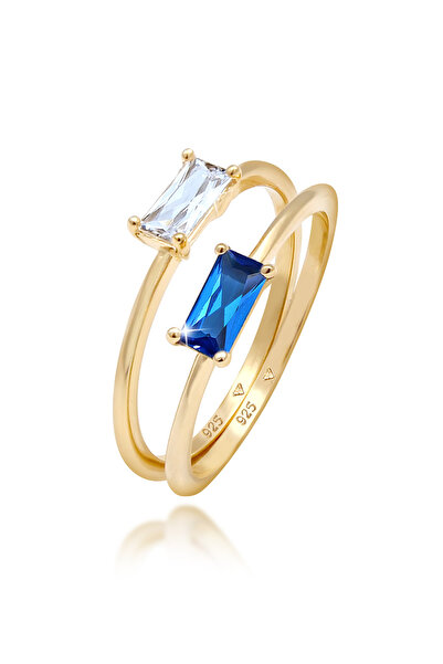 ELLI Ring Set Zirkonia Synthetischer Saphir 925 vergoldet