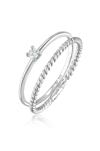 ELLI Ring Damen Solitär gedreht besetzt mit Diamant (0,06 ct) in 585 Weißgold