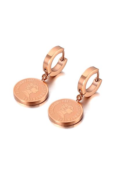 REDz Accessories Earrings for Women, Queen Pendant, Retro, Stainless-Steel, Rose-Gold