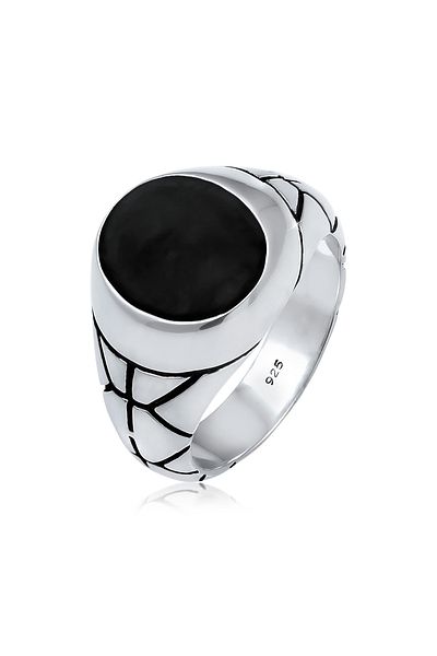 KUZZOI Ring Herren Siegelring Oxidiert Schwarz Robust Mit Emaille In 925 Sterling Silber