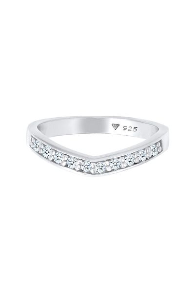 ELLI Inel de logodnă pentru femei în formă de V cu diamante (0.15 ct) din argint 925