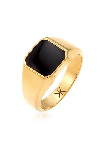 KUZZOI Ring Herren Siegelring Emaille Schwarz Basic Trend aus 925 Sterling Silber