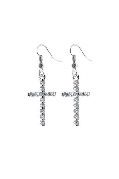 REDz Accessories Cercei Cruciulit, Cruce de Cristal, Femei, Oțel Inoxidabil, Argint