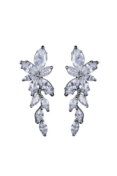 REDz Accessories Cercei Majestic Leaf, Cristale de Zirconiu, Eleganți, Femei, Argint