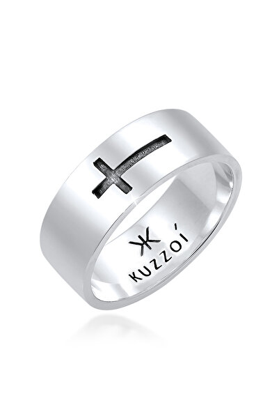 KUZZOI Ring Herren Bandring Kreuz Oxidiert Trend in 925 Sterling Silber
