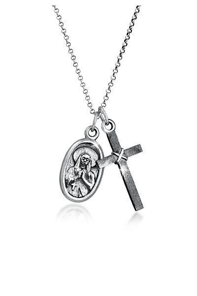 KUZZOI Halskette Herr Maria Bild Kreuz Religion Glaube in 925 Sterling Silber