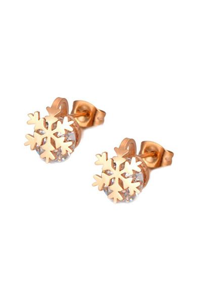 REDz Accessories SnowFlake Earrings, Zirconium Crystals, Stainless-Steel, Rose-Gold