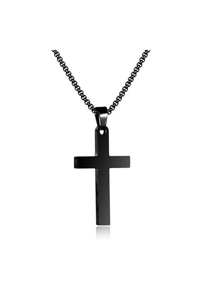 REDz Accessories Lanț cruce pentru bărbați, model modern cu cruce, oțel inoxidabil, negru