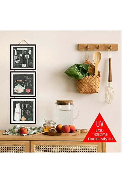 TAKIFİX Mutfak Temalı 15 x 45 CM 20 x 60 CM MDF Üçlü Duvar Tablosu ..2 Seçenek