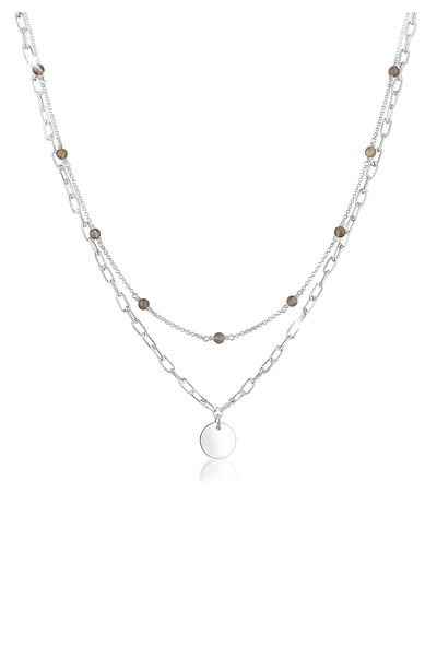 ELLI Halskette Damen Mehrlagige Fahrradkette Labradorit Stein 925 Sterling Silber