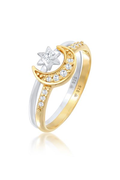 ELLI Ring Damen Stapelring Set Stern Mond Astro Trend mit Zirkonia Kristallen in 925 Sterling Silber