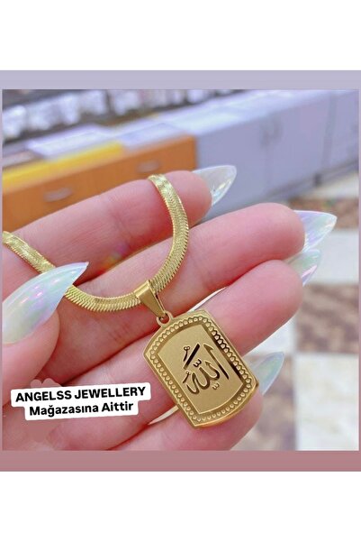 ANGELSS JEWELLERY Allah Yazılı Gold Kolye Nazardan Koruyan Allah Yazılı İtaly...