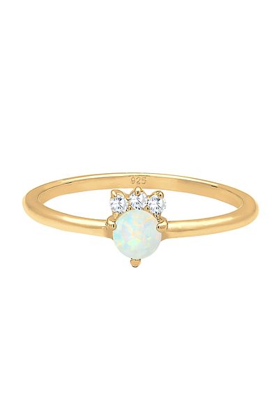 ELLI Ring Damen Vintage Look mit Syn. Opal und Zirkonia Kristallen in 925 Sterling Silber