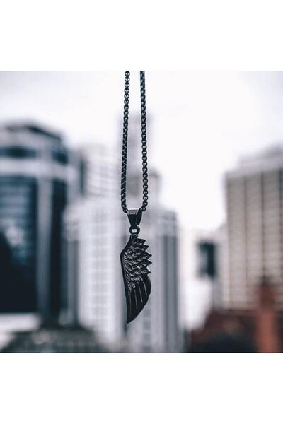 REDz Accessories Αλυσίδα φτερών, μοντέρνα φτερό, ανοξείδωτο ατσάλι, μαύρο