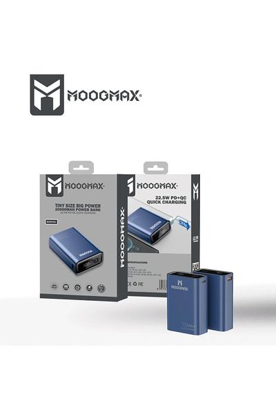 MOOGMAX Moog Max 20000mAh Mini Power Bank with Digital Display, 2 PD and USB Ports, Blue