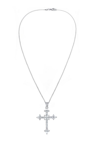 ELLI Halskette Halskette Damen Kreuz Anhänger Zirkonia Marquiseschliff & Diamantschliff weiß 925 Sterling Silber