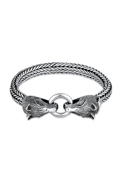 KUZZOI Bracelet Herren Wolfskopf Ringverschluss Trend 925 Silber