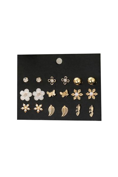 REDz Accessories Set de 9 perechi de cercei, femei, oțel inoxidabil, modă, auriu