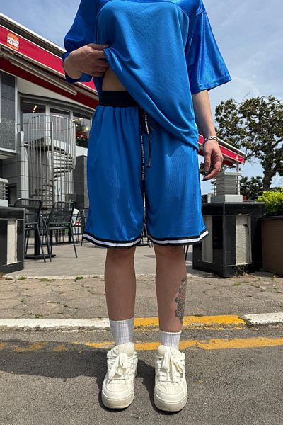 Jr.Crime Stripe Detail Blue Couture Mesh Shorts