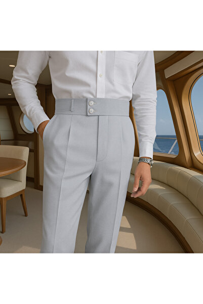 town walker Erkek Italyan Kesim Kumaş Pantolon Bel Düğmeli Old Money tarz