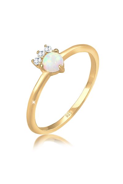 ELLI Ring Damen Vintage Look mit Syn. Opal und Zirkonia Kristallen in 925 Sterling Silber