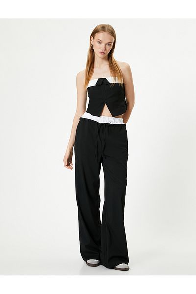 Koton New Season Strapless Bustier Color Contrast Fold Detailed Asymmetrical Cut