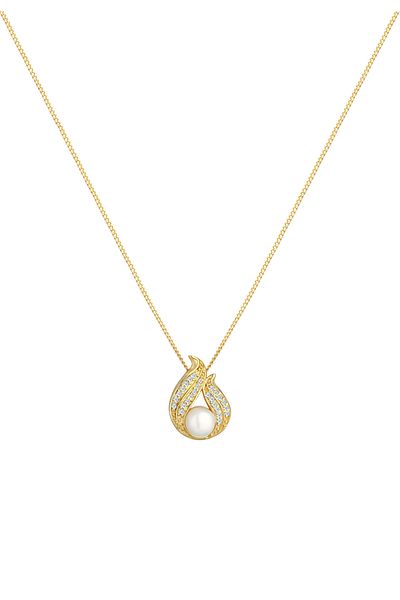 ELLI Halskette Süßwasser-Zuchtperle Diamant (0,13CT) 585 Gelbgold