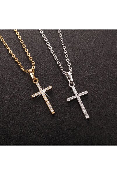 REDz Accessories Κολιέ με σταυρό, κρυστάλλινος σταυρός, Γυναικείο, Vintage, Ανοξείδωτο ατσάλι, Χρυσό