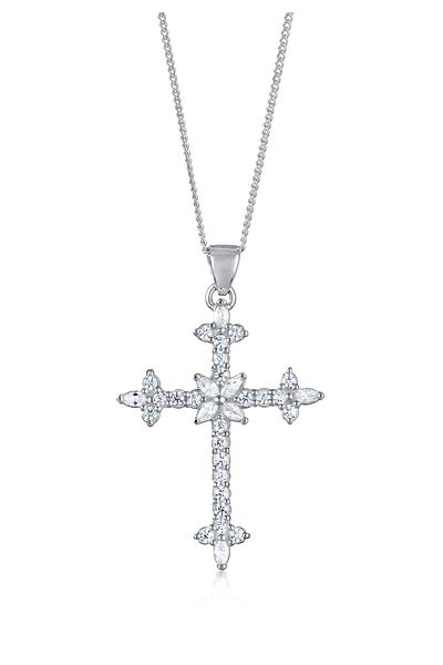 ELLI Halskette Halskette Damen Kreuz Anhänger Zirkonia Marquiseschliff & Diamantschliff weiß 925 Sterling Silber