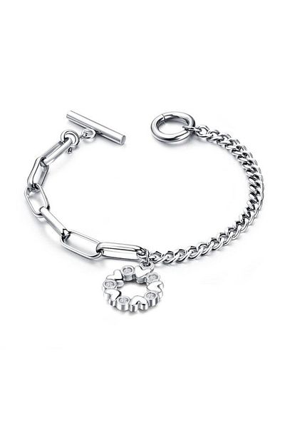 REDz Accessories Brățară cu inimă în formă de floare, oțel inoxidabil, argint